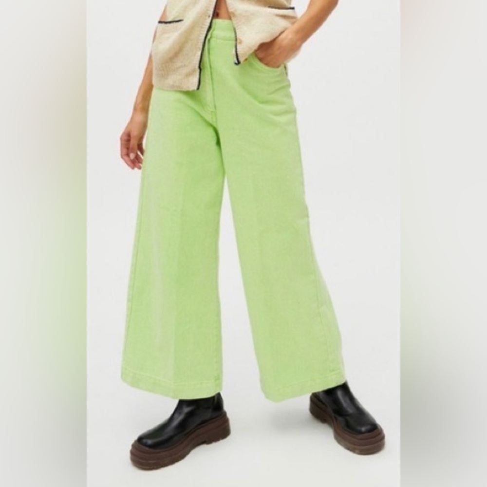 New Urban Outfitters Lena Wide Leg Pant Faded Lime Green Wash Size 24